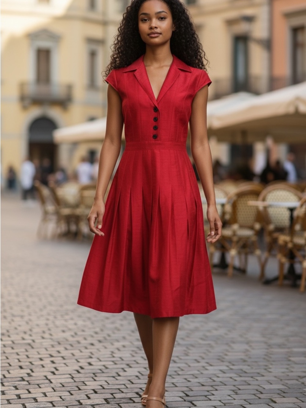 Kay Unger Red Pleated Cocktail Dress